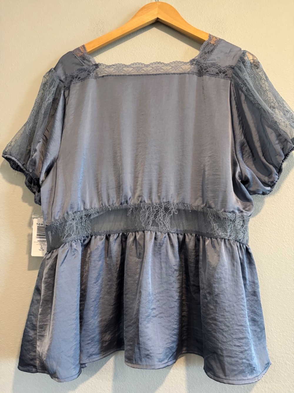 Torrid Babydoll Lace-Trim Peplum Blouse Short Sleeve Festival Feminine Boho 1X - Picture 4 of 8